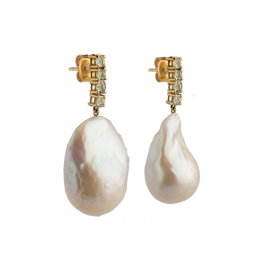 Pearl Earrings with Aqua Marine