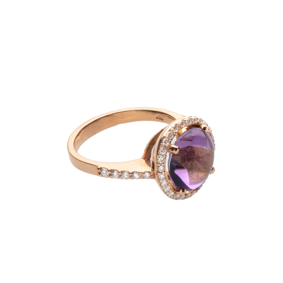 Gold Ring with Diamonds and Amethyst