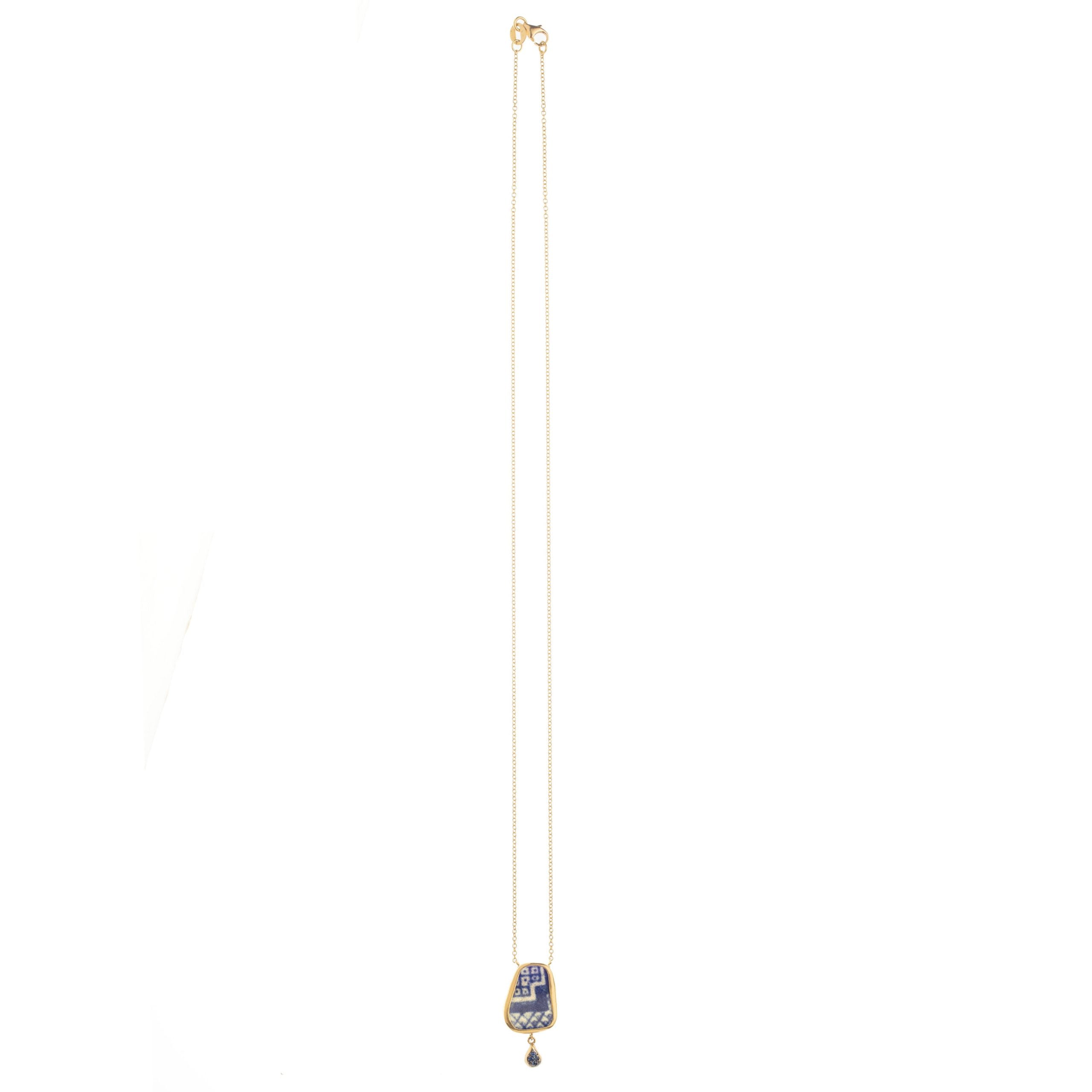 Blue Ceramic Sapphire Drop Necklace
