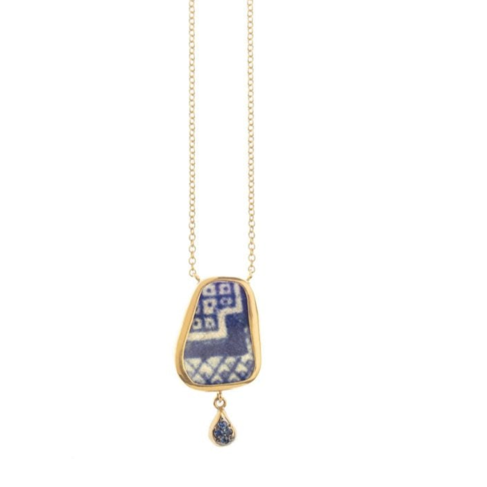 Blue Ceramic Sapphire Drop Necklace