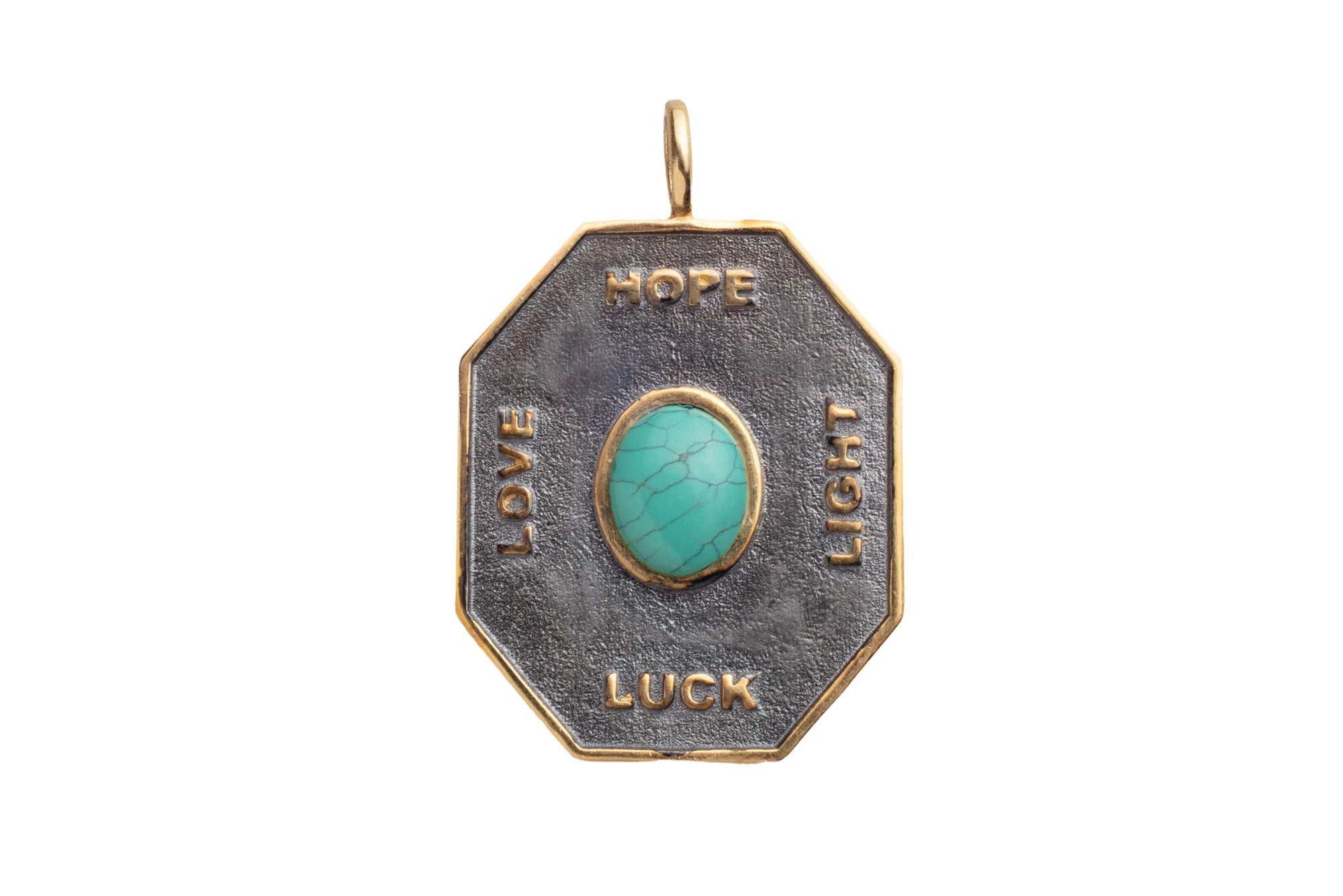 Love, Luck, Hope, Light Large Turquoise Pendant