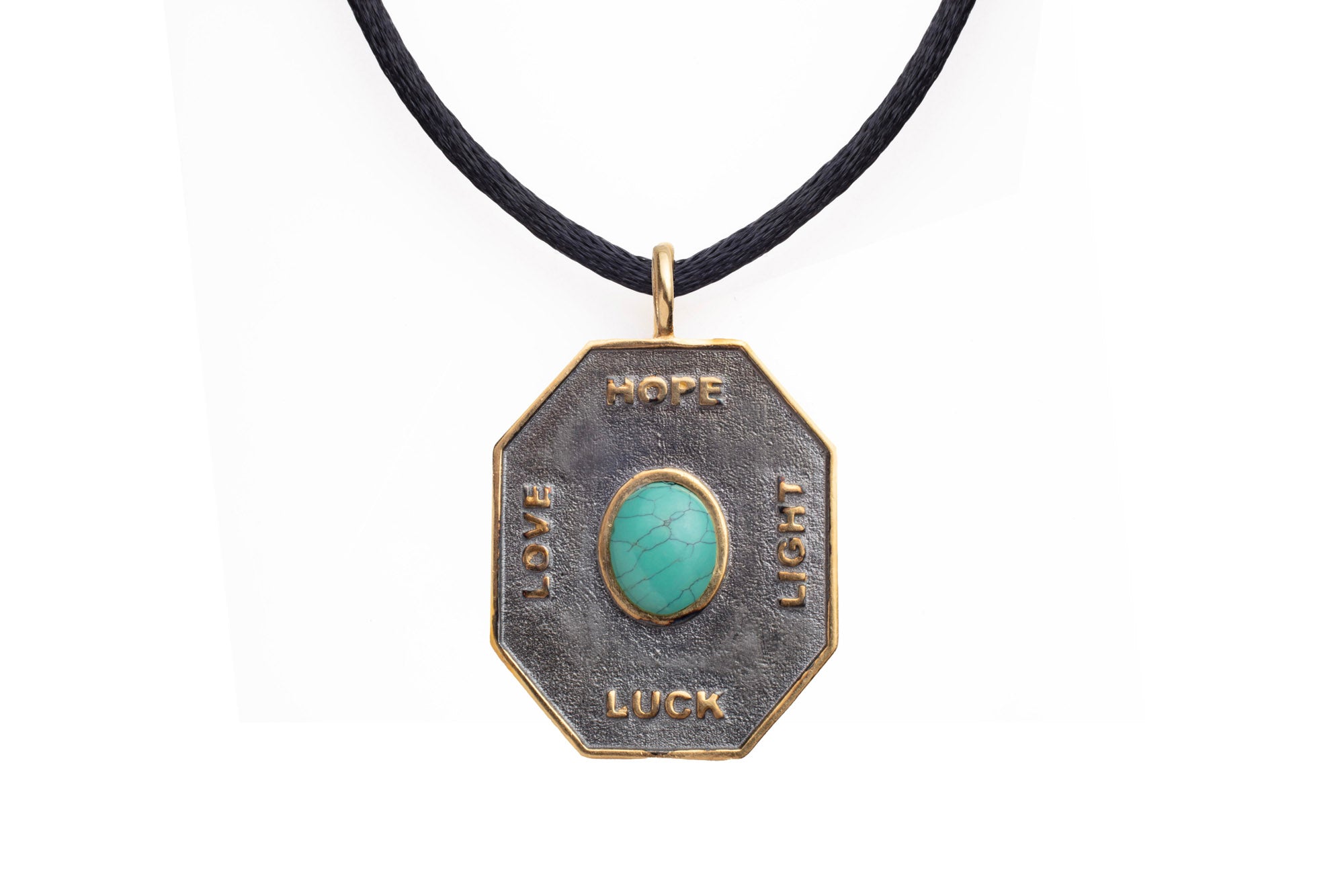 Love, Luck, Hope, Light Large Turquoise Pendant
