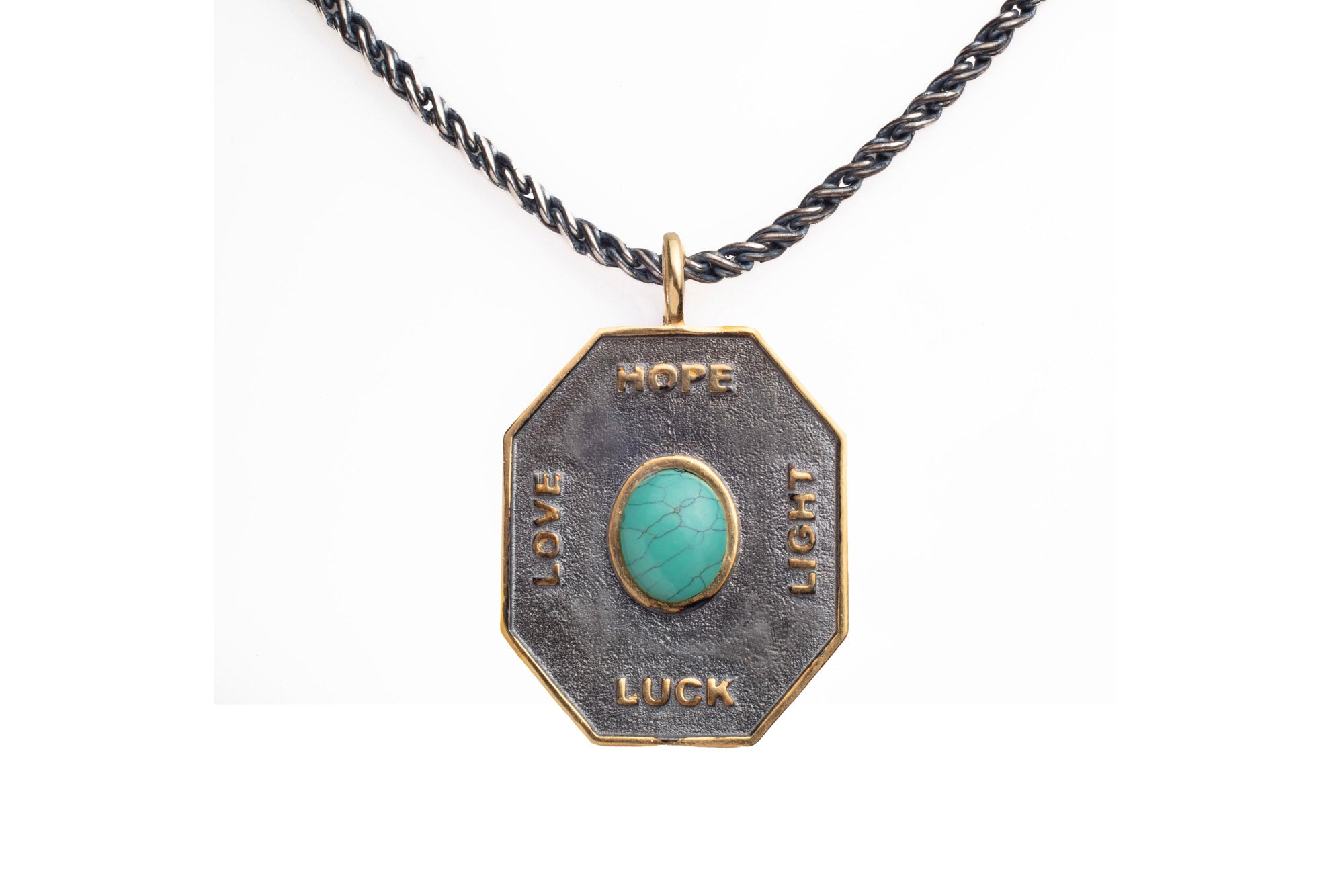 Love, Luck, Hope, Light Large Turquoise Pendant