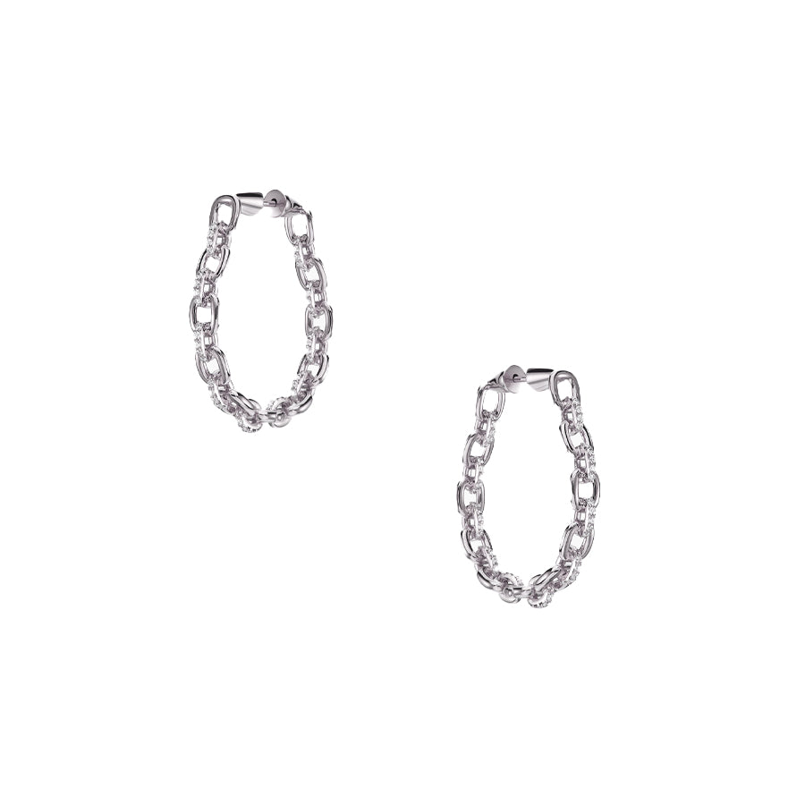 Horsebit Diamond Link Hoop Earrings