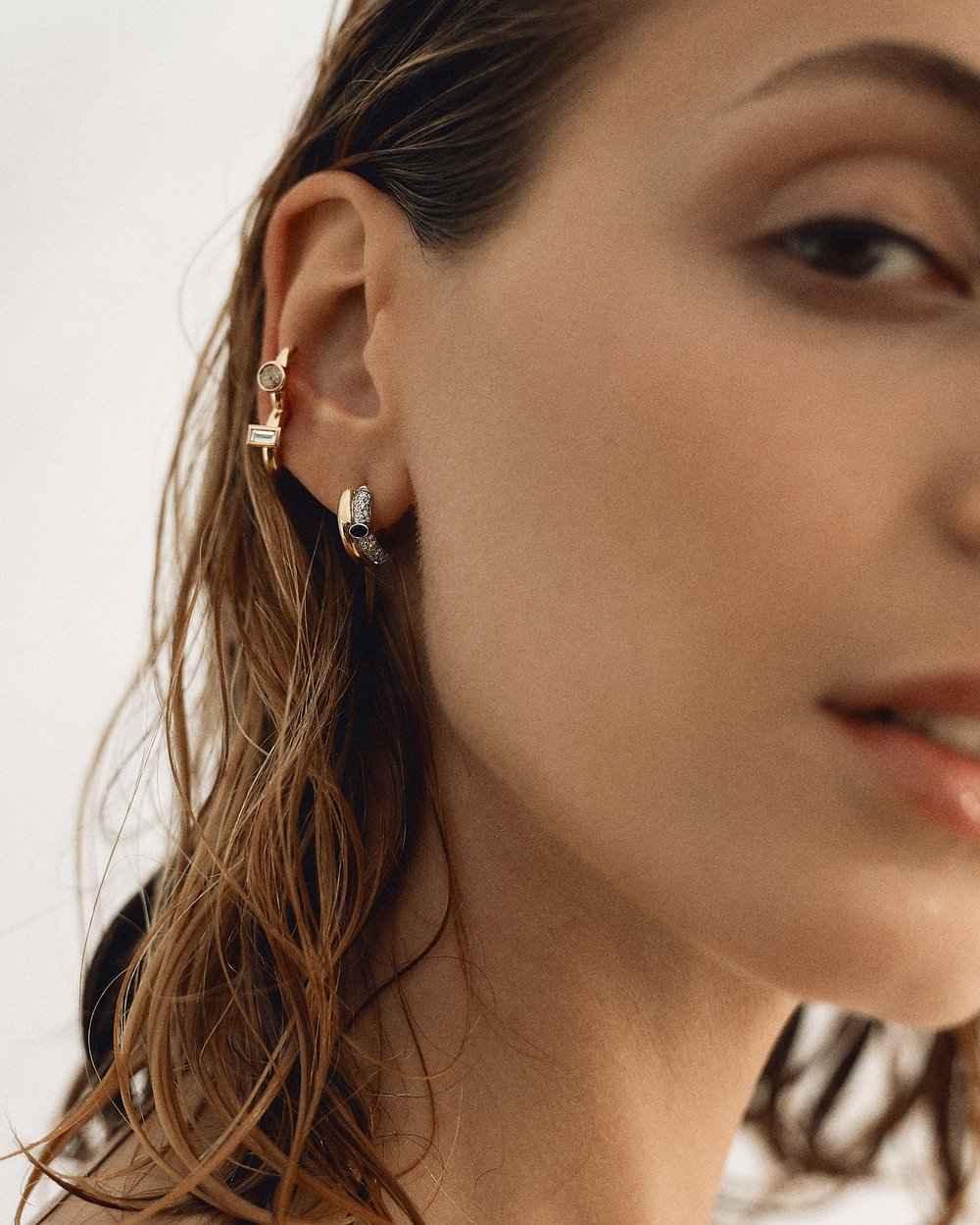 Uneven Hoop Earrings with Diamonds