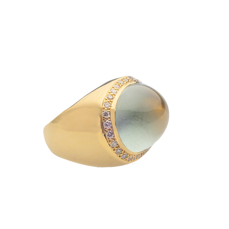 Gold Ring with Diamonds and Green Amethyst
