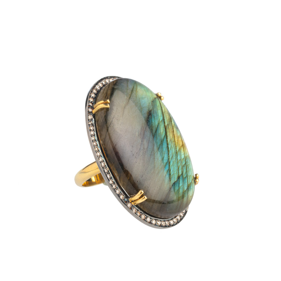 Labradorite with Diamonds Ring