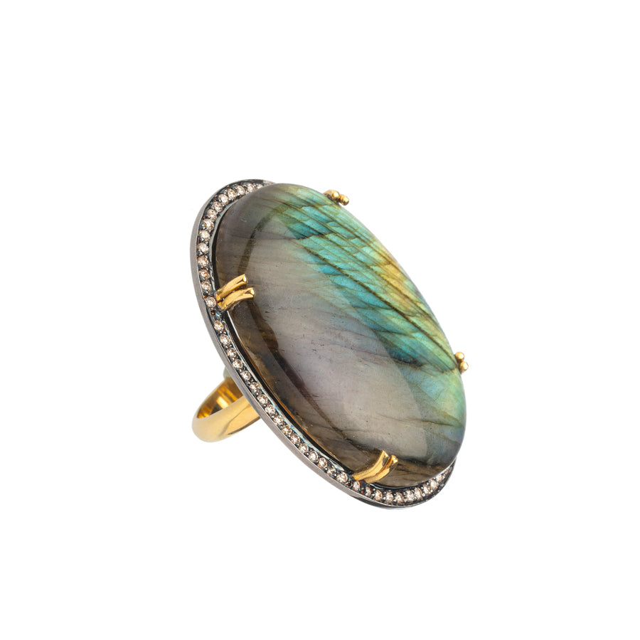Labradorite with Diamonds Ring