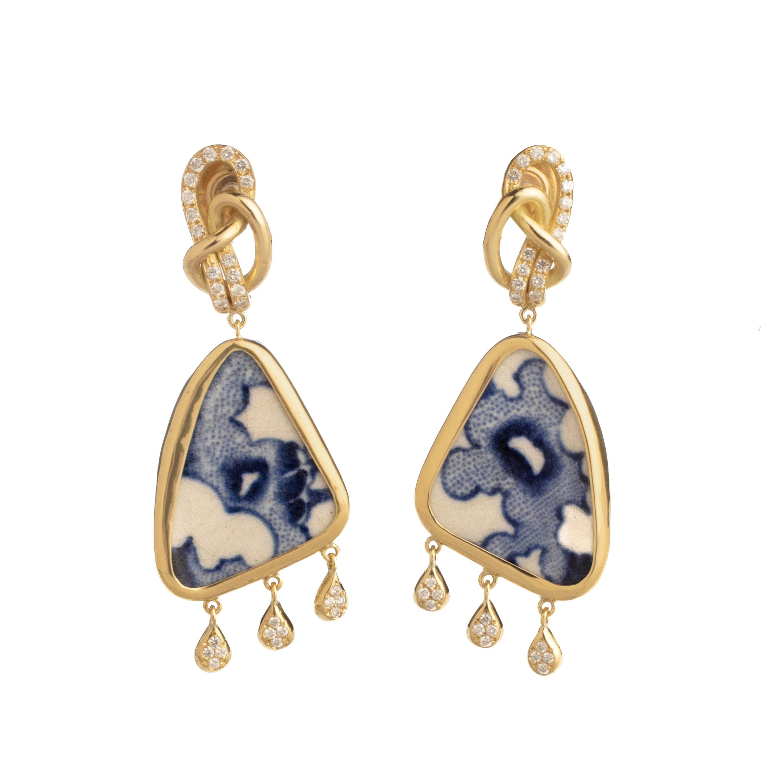 Blue Ceramic Diamond Earrings