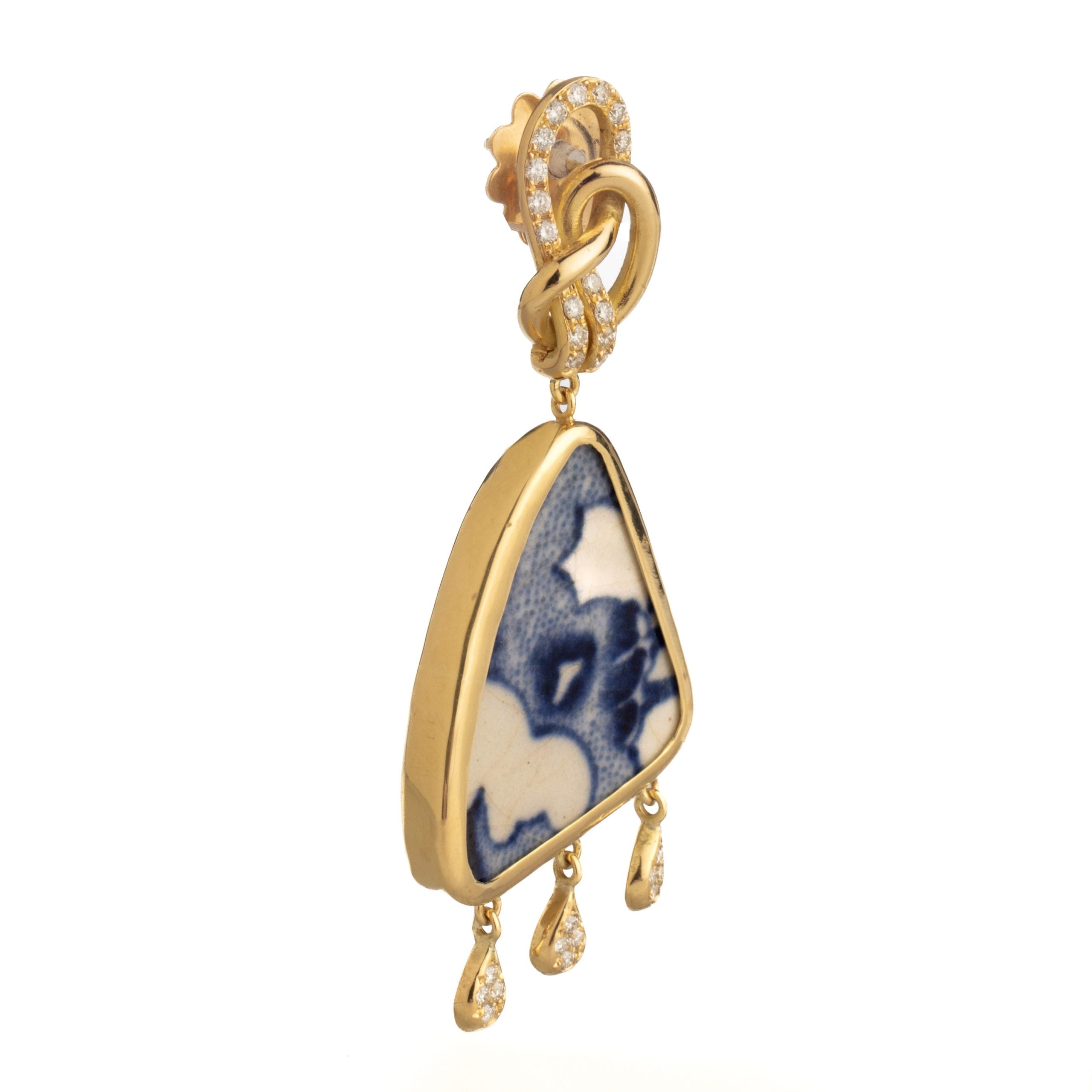 Blue Ceramic Diamond Earrings