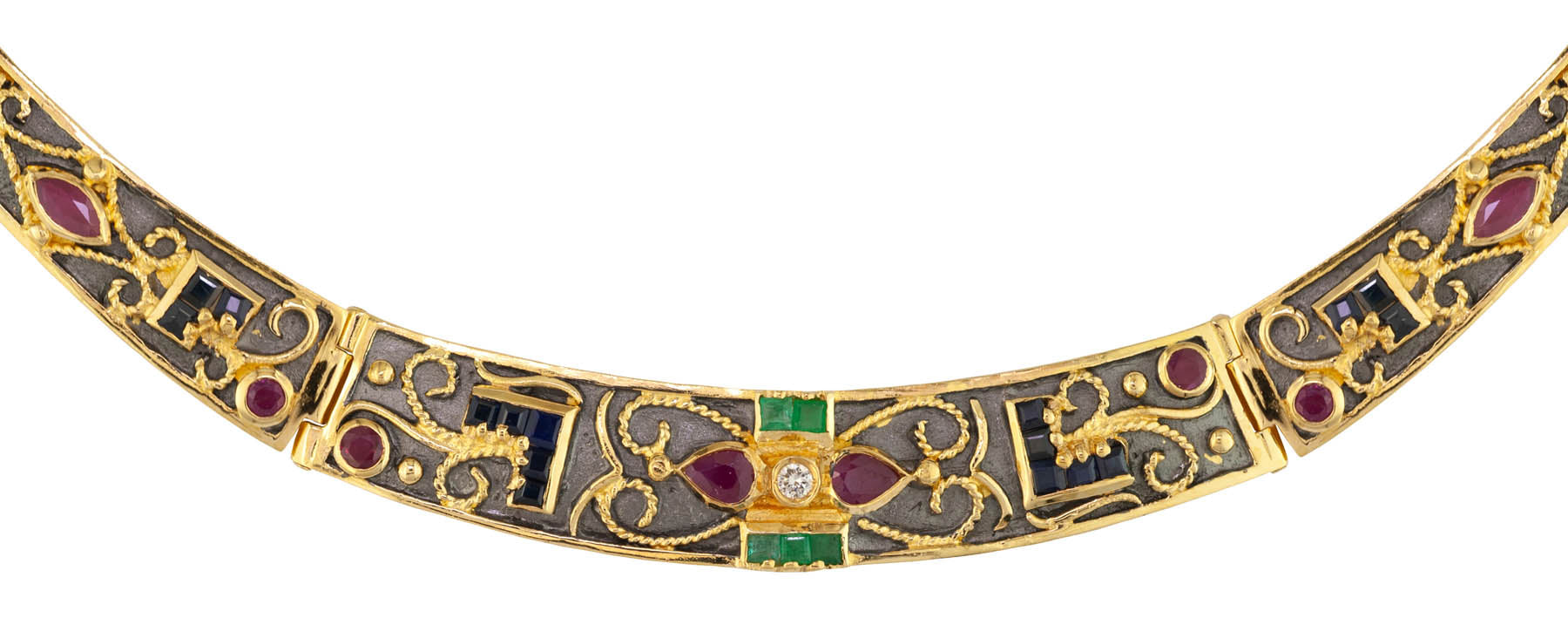 Gold Necklace with Diamonds, Rubies, Sapphires and Emeralds