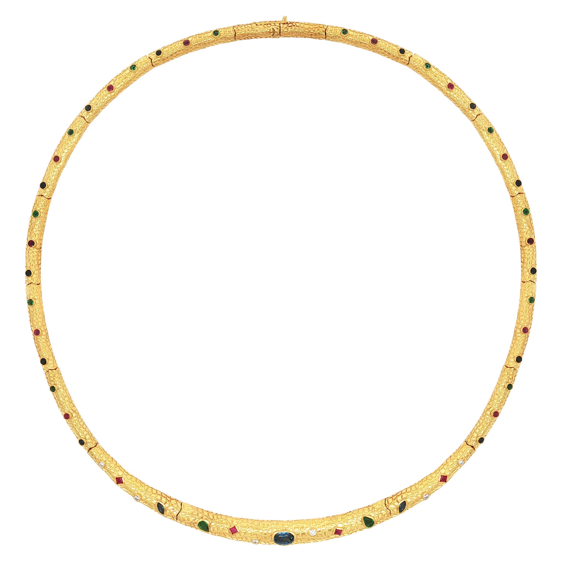 Gold Necklace set with Rubies, Sapphires and Emeralds