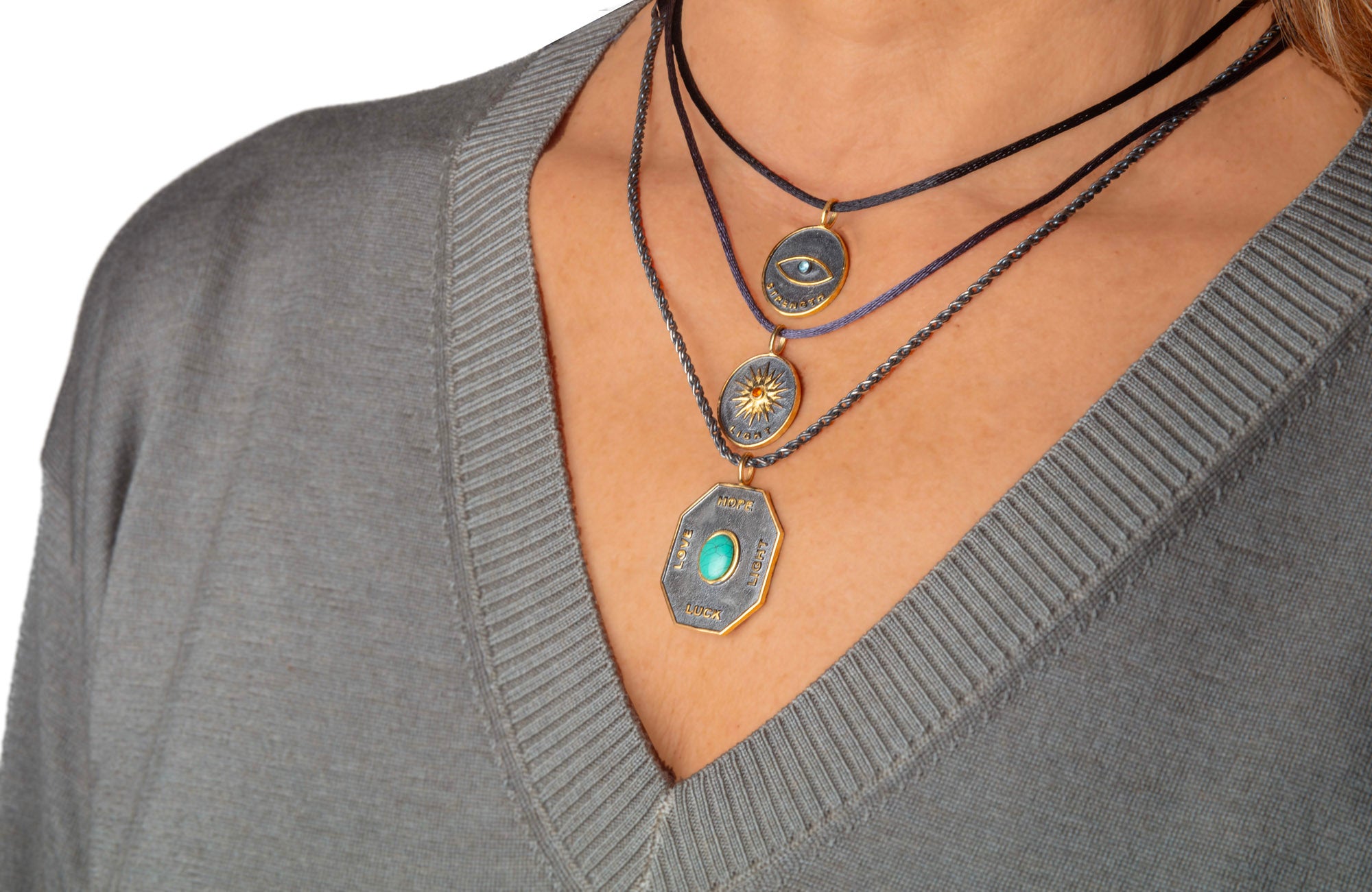 Love, Luck, Hope, Light Large Turquoise Pendant