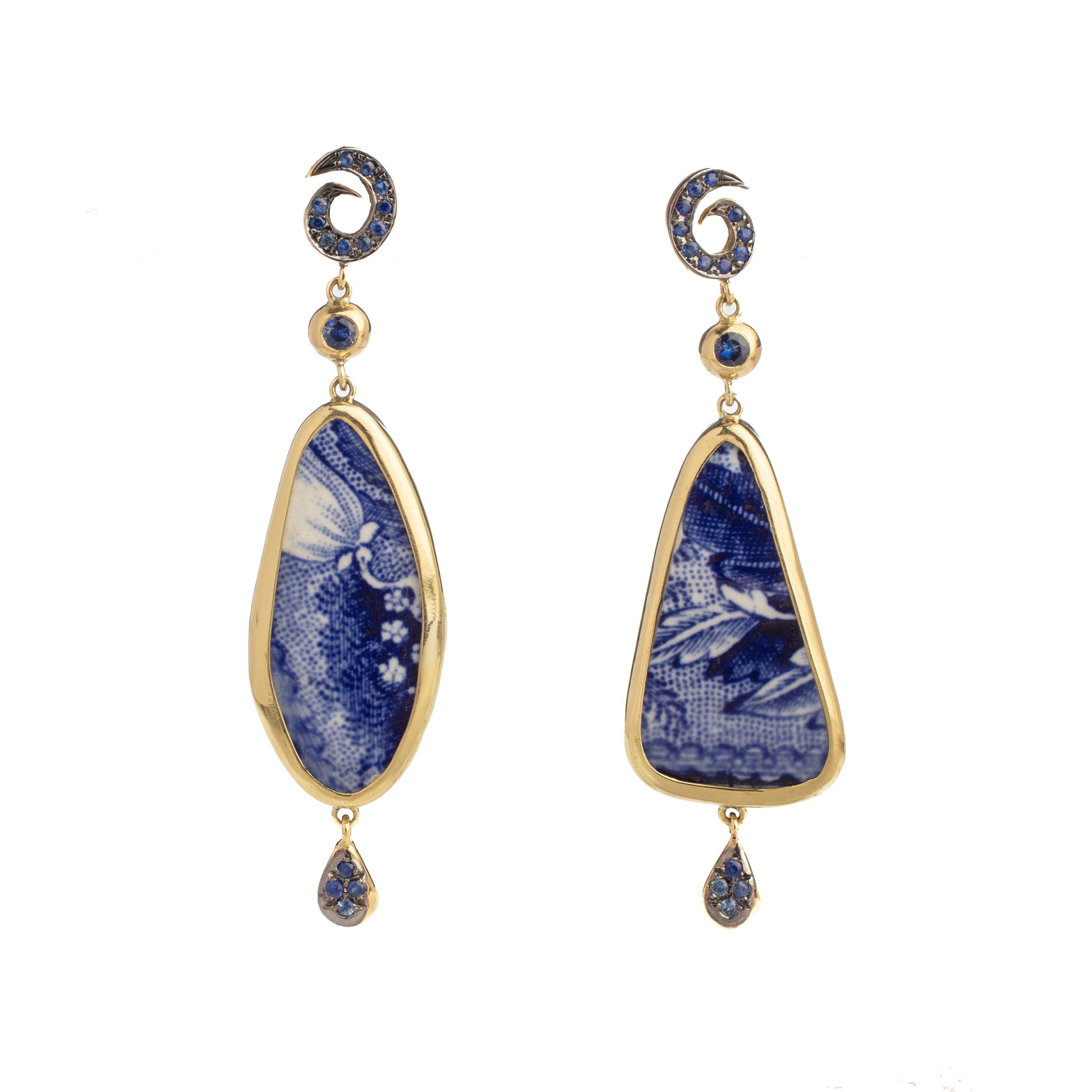Blue Ceramic Sapphire Earrings