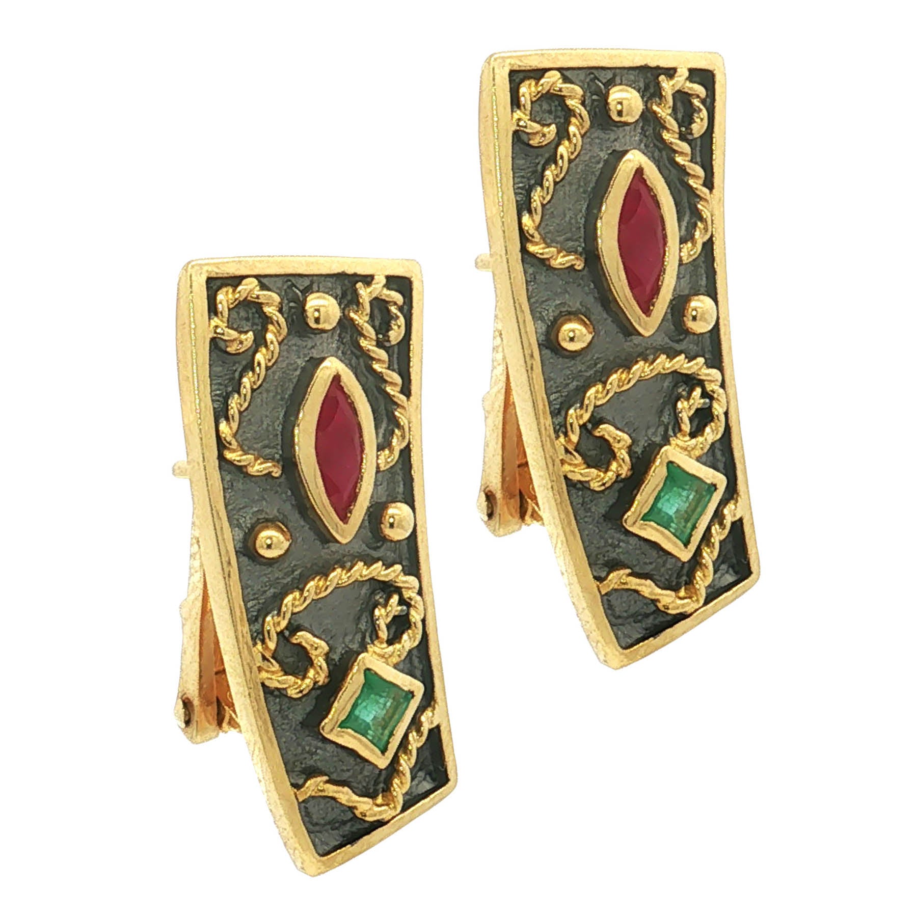 Earrings from Black Imperial Collection set with Rubies and Emeralds
