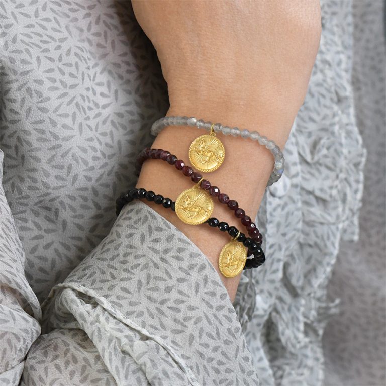 Pegasus Bracelet with faceted beads and gold charm