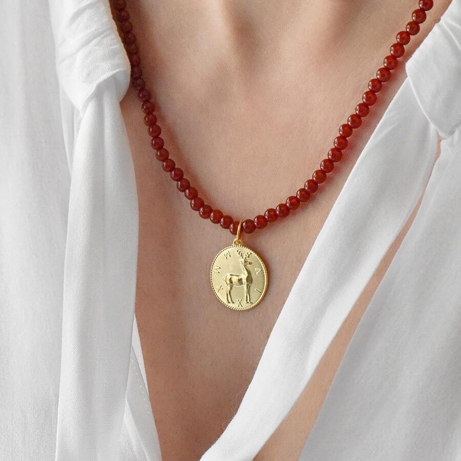 Necklace with Carnelian Beads and Deer Motif Ilias Lalaounis
