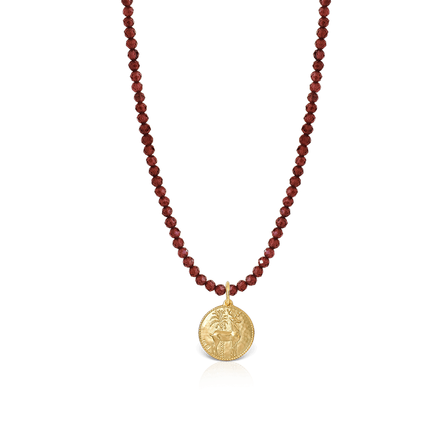 Necklace with Faceted Garnet Beads and Deer Motif Ilias Lalaounis