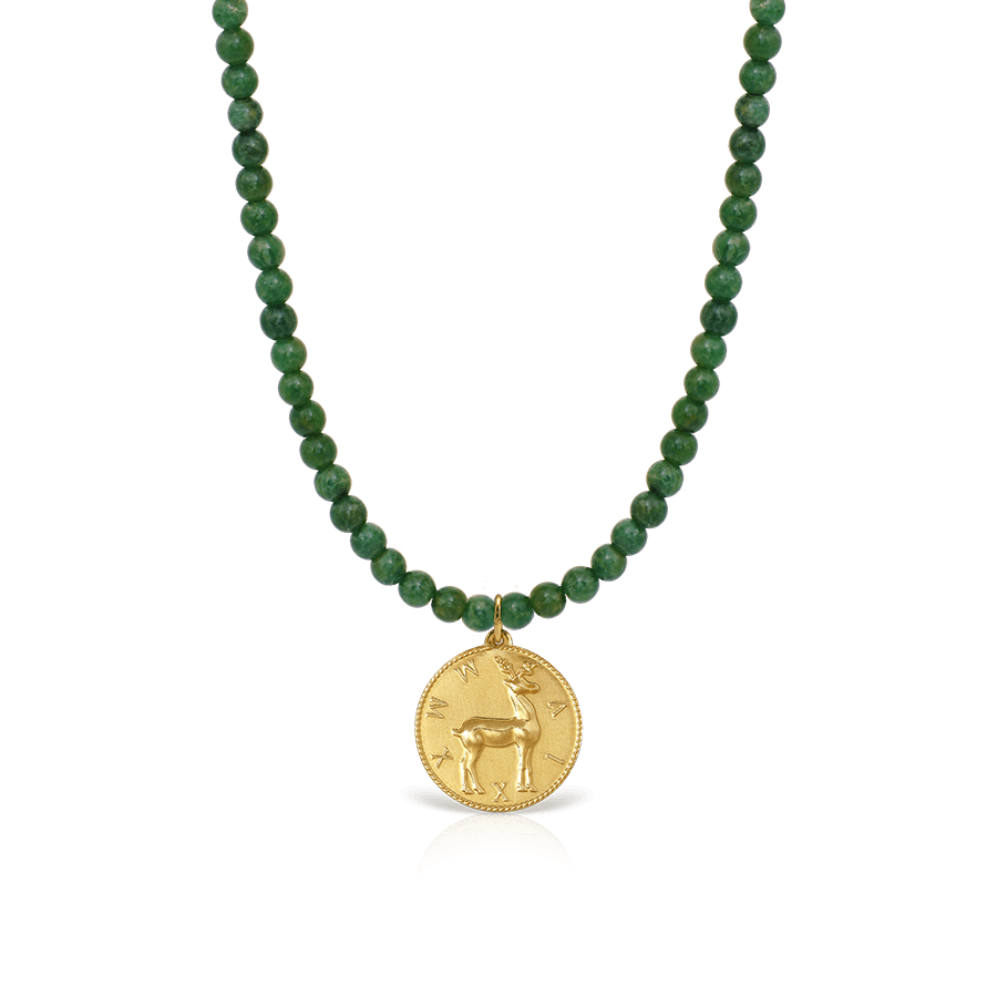Necklace with Jade Beads and Deer Motif Ilias Lalaounis