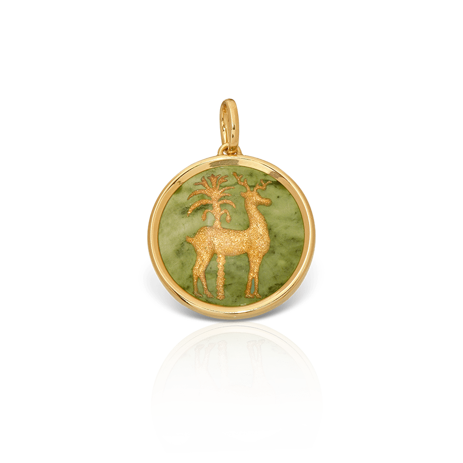 Golden Deer Pendant with Jade Ilias Lalaounis