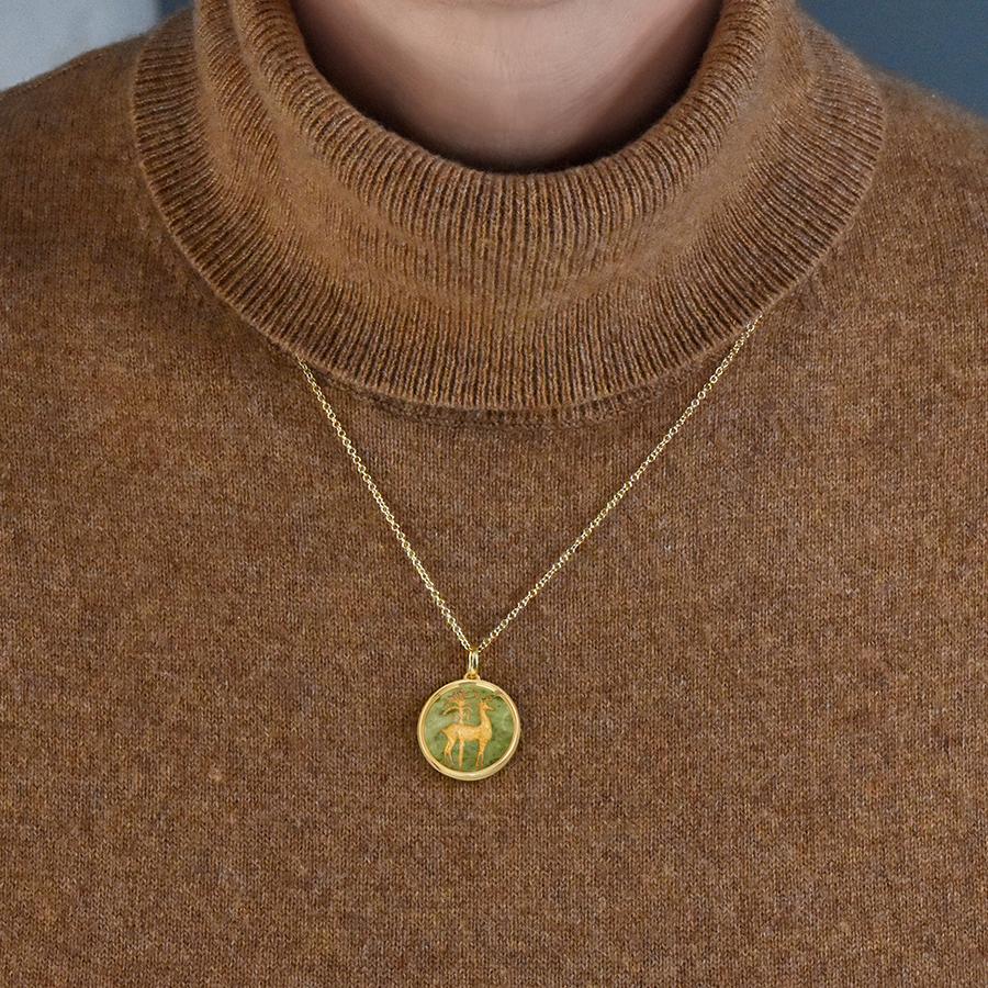 Golden Deer Pendant with Jade Ilias Lalaounis