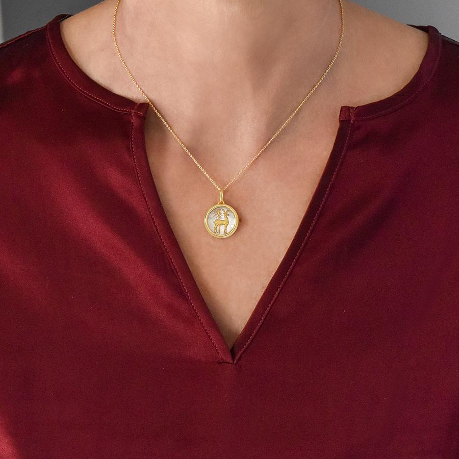 Golden Deer Pendant with Mother of Pearl Ilias Lalaounis