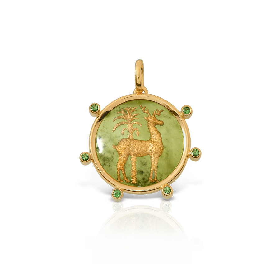 Golden Deer Pendant with Jade and Tsavorites Ilias Lalaounis
