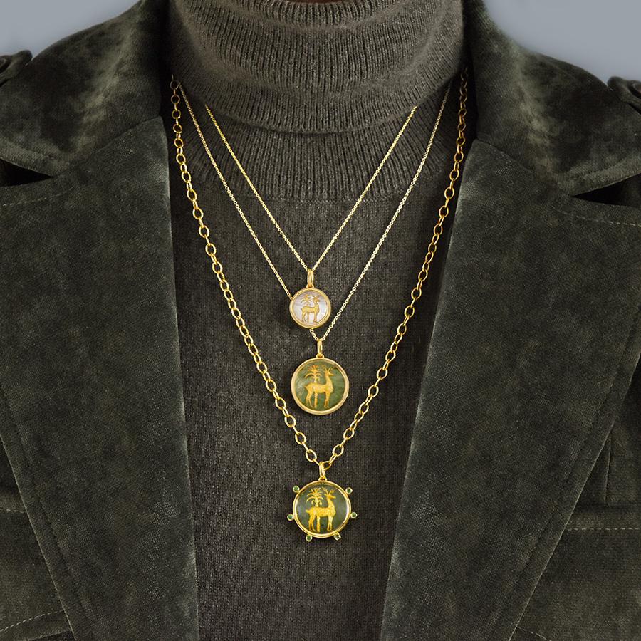 Golden Deer Pendant with Jade Ilias Lalaounis