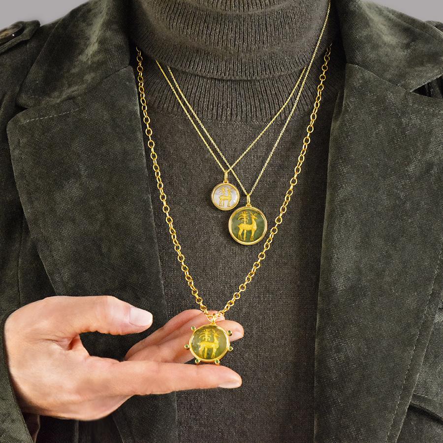 Golden Deer Pendant with Jade and Tsavorites Ilias Lalaounis