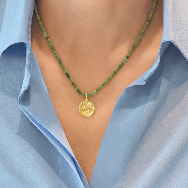 Pegasus Necklace with faceted beads and 18k gold