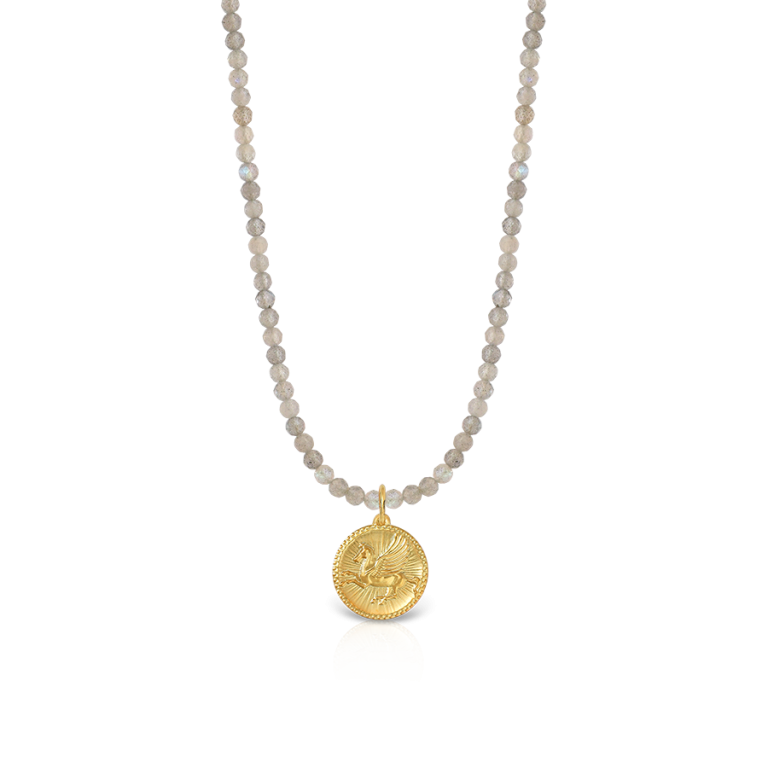 Pegasus Necklace with faceted beads and 18k gold