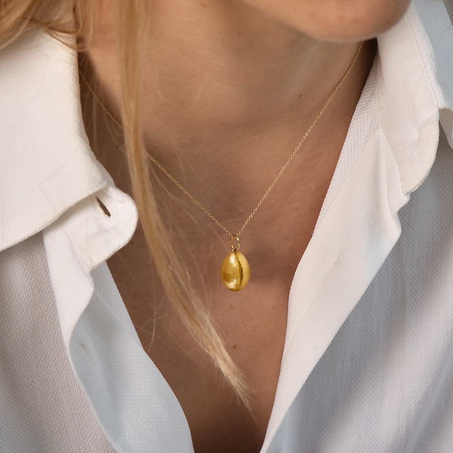 Easter Egg Pendant in Hand Hammered 18K Yellow Gold