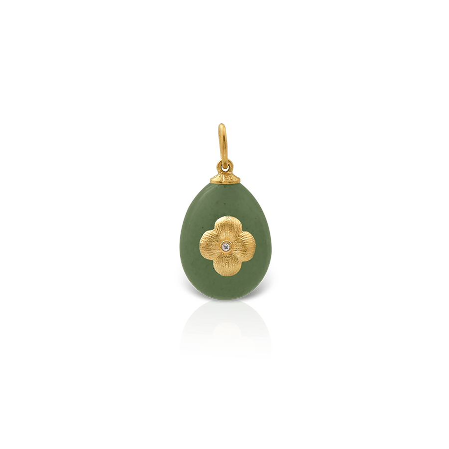 Daisy Easter Egg Pendant in 18K Textured Gold and Diamond Center, Aventurine Stone