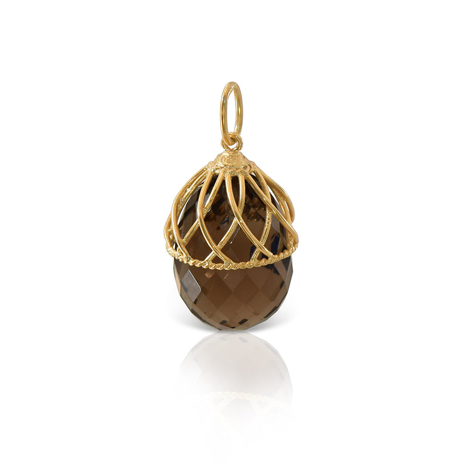 Easter Egg Pendant with Lace Design in 18K Yellow Gold and Faceted Smokry Quartz