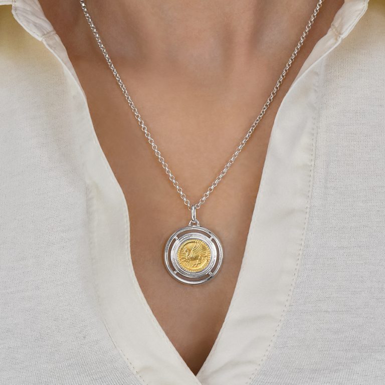 Pegasus Large Gold and Silver Charm Pendant