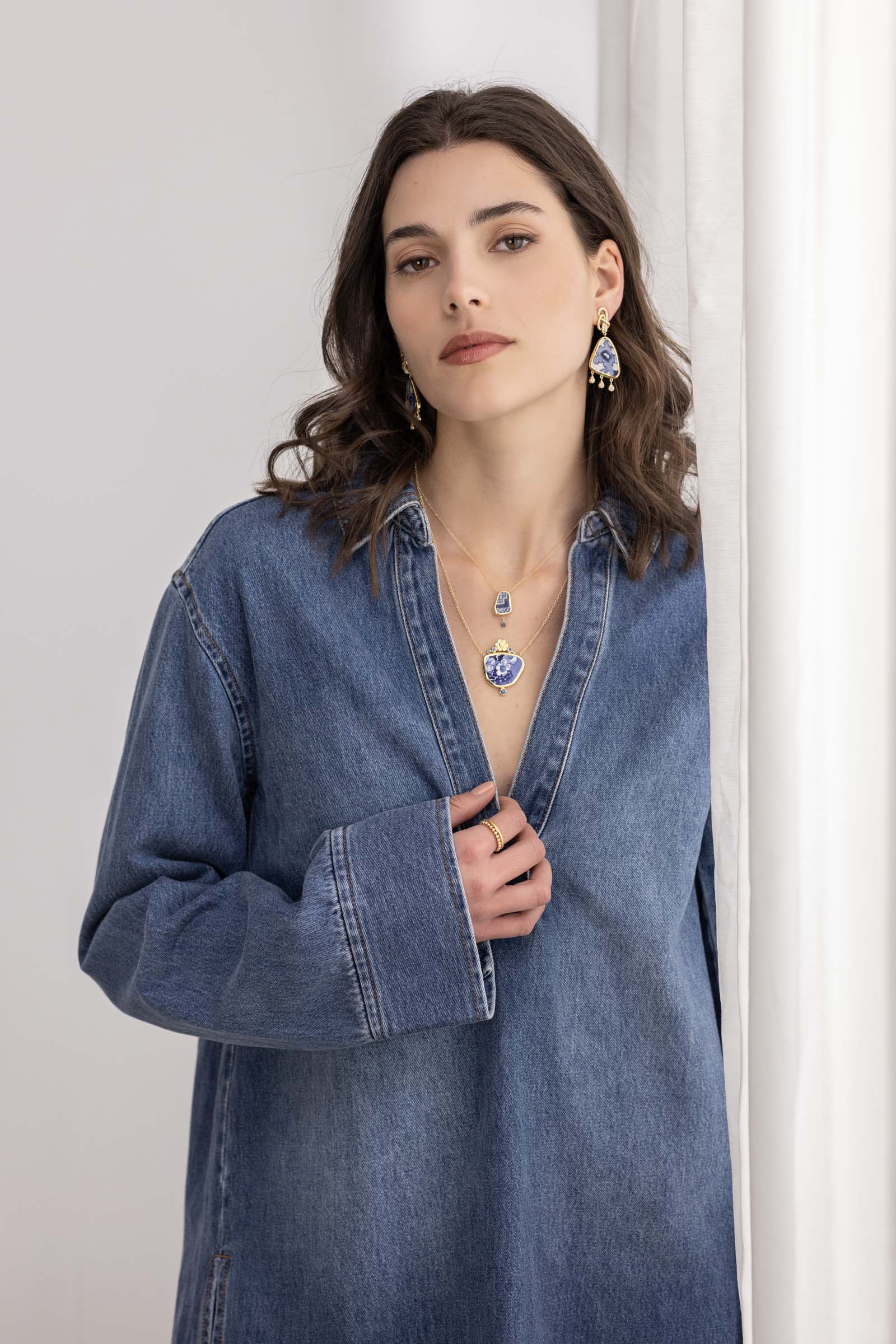 Blue Ceramic Sapphire Drop Necklace