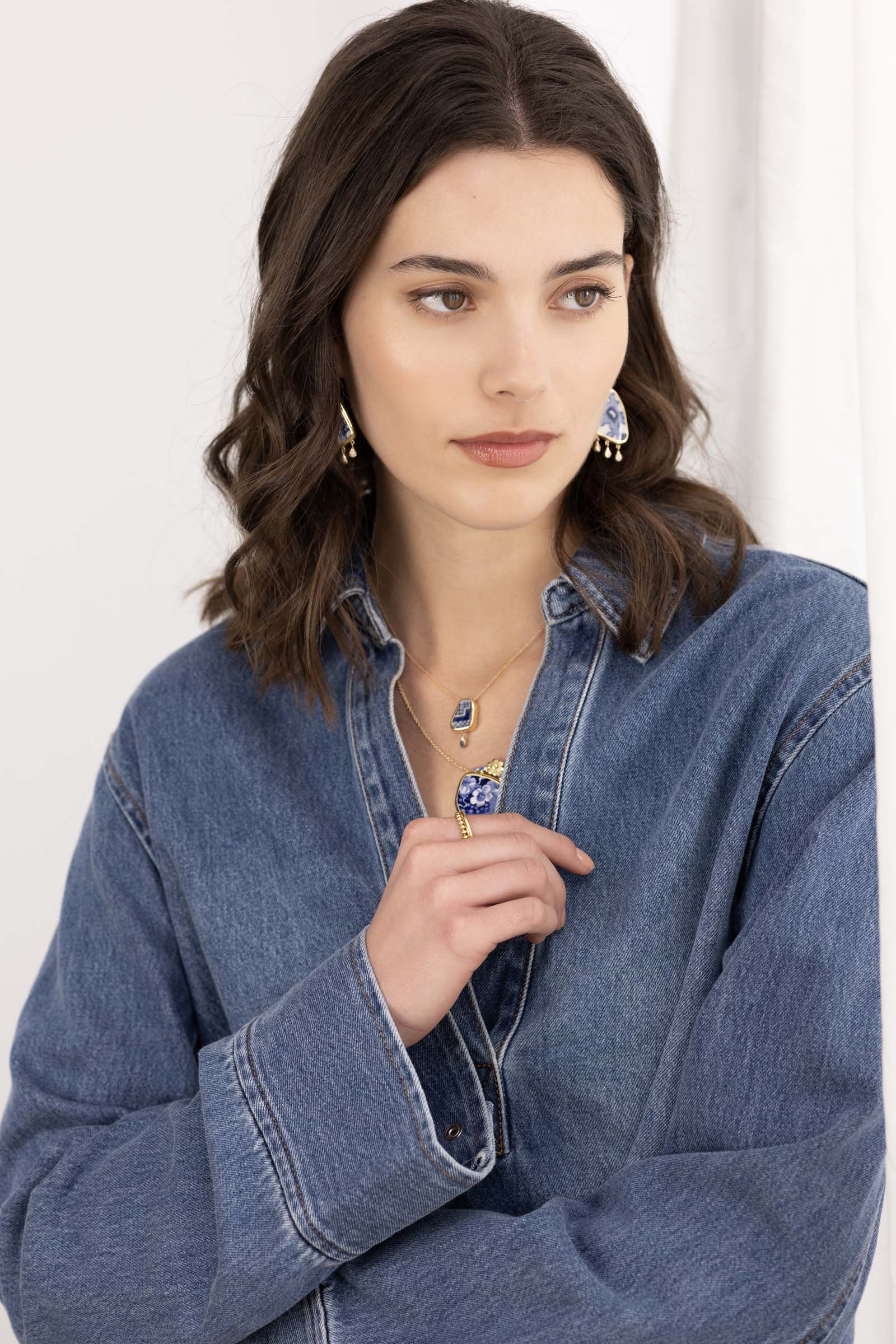 Blue Ceramic Sapphire Drop Necklace
