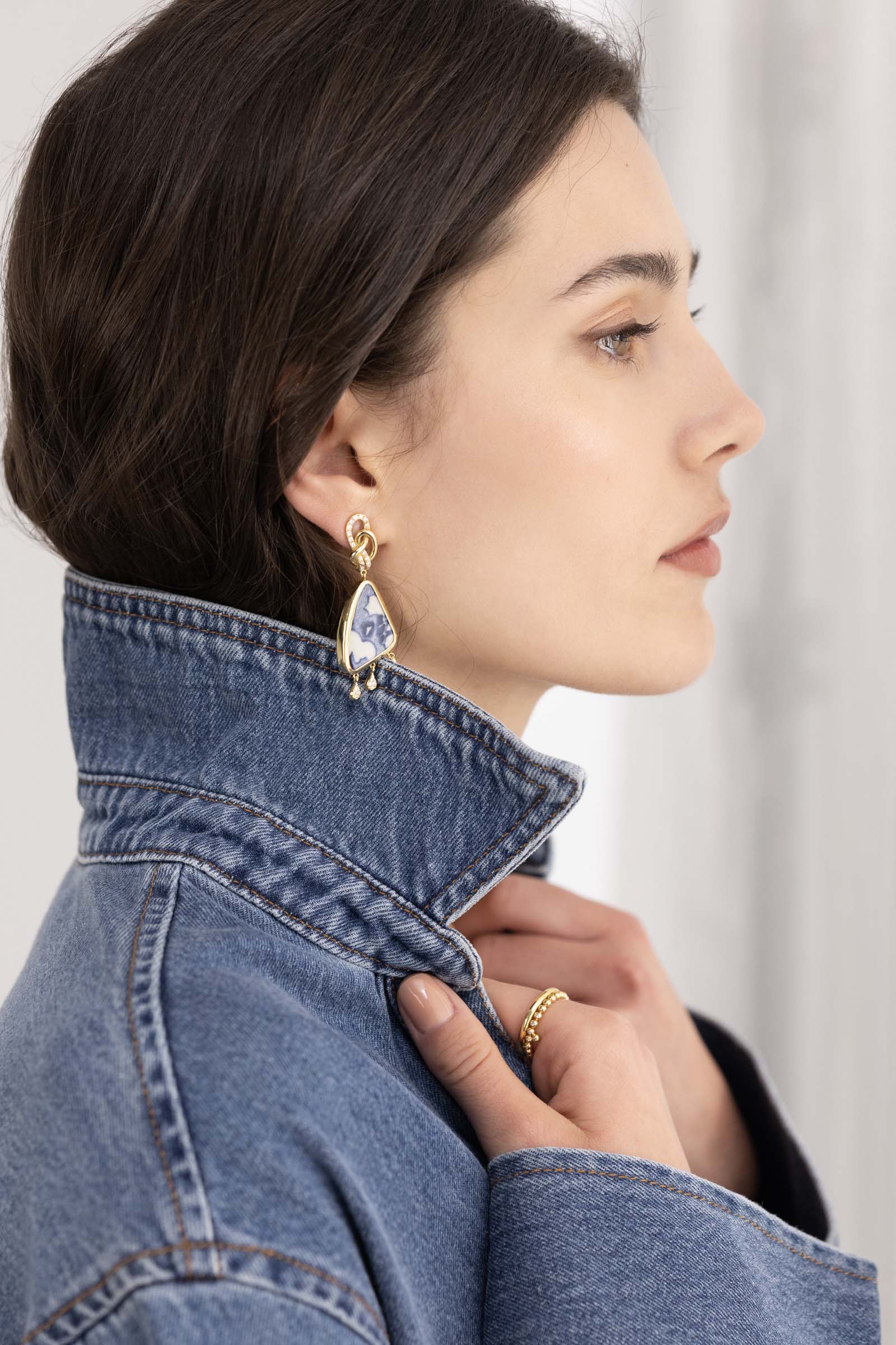 Blue Ceramic Diamond Earrings