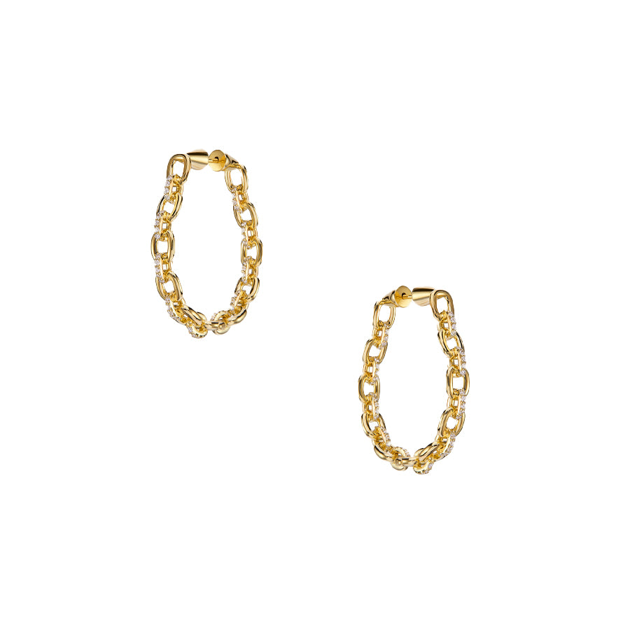 Horsebit Diamond Link Hoop Earrings