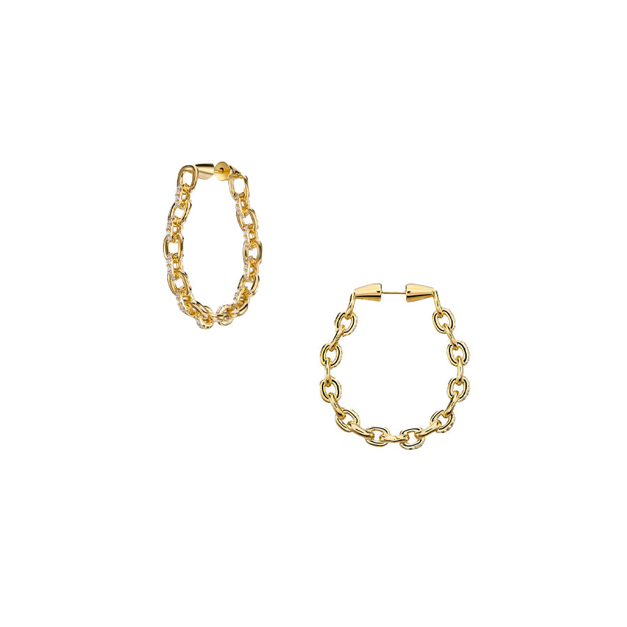 Horsebit Diamond Link Hoop Earrings