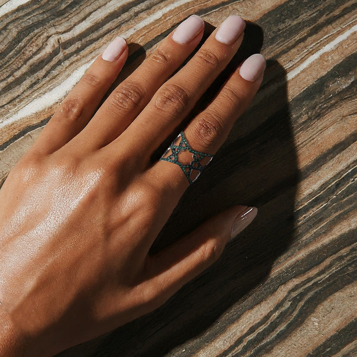 Arabesque Deco Emerald Ring