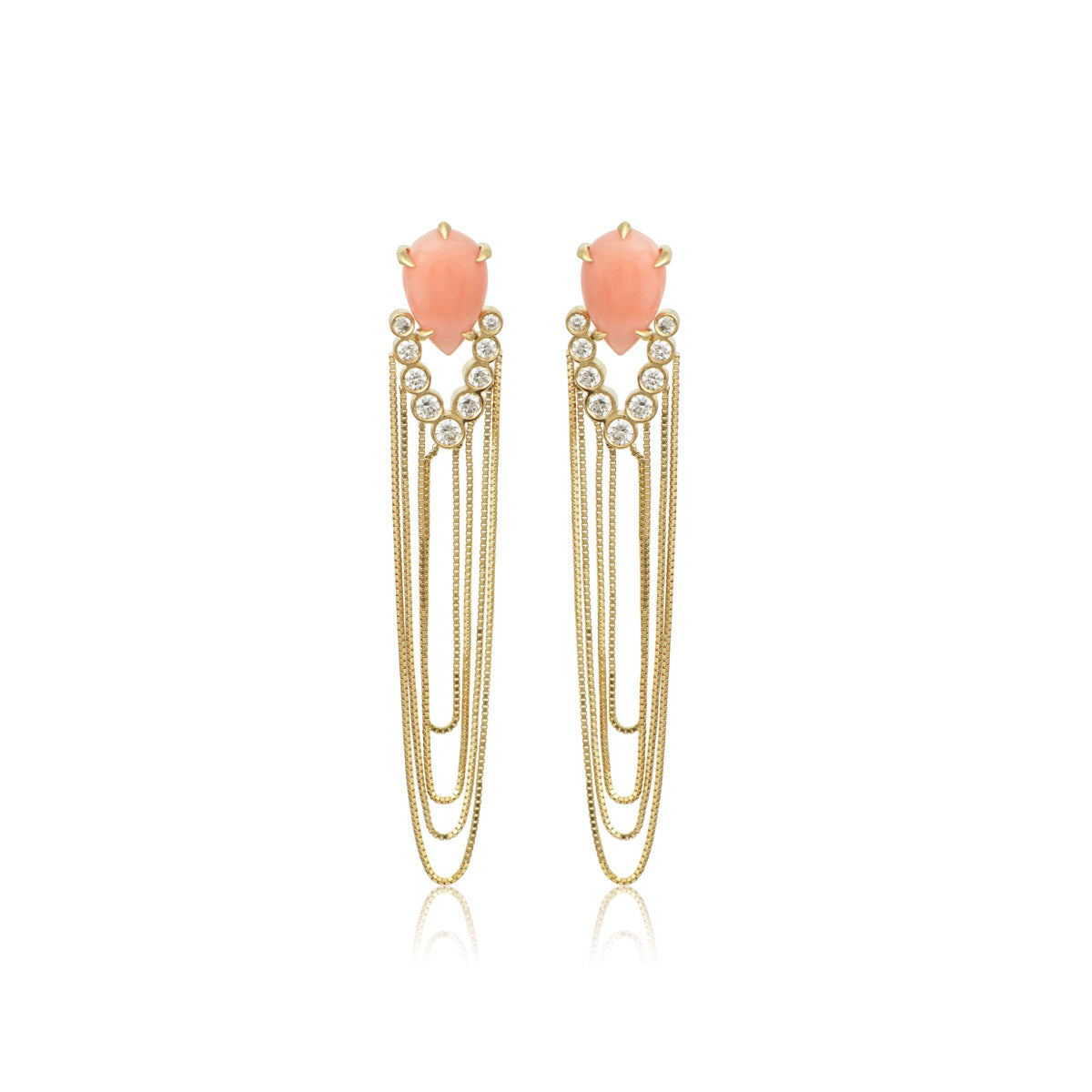 Diamond & Coral Chain Earrings