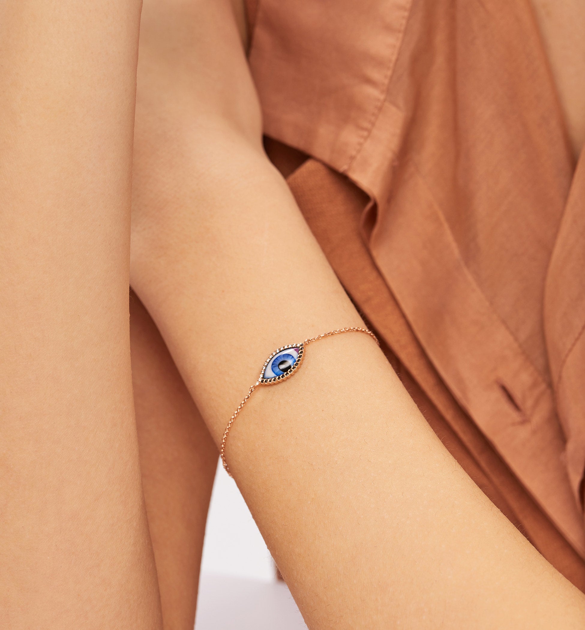 Petit Bleu Diamond Bracelet with Small Blue Enameled Eye Lito