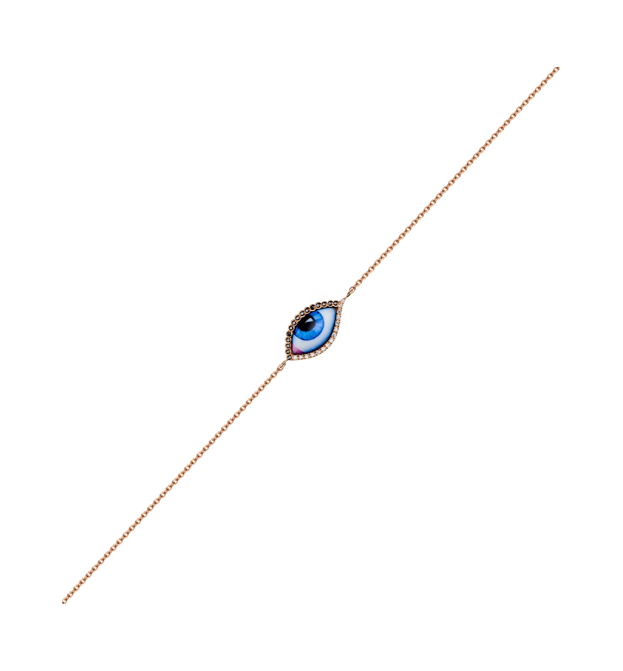 Petit Bleu Diamond Bracelet with Small Blue Enameled Eye Lito