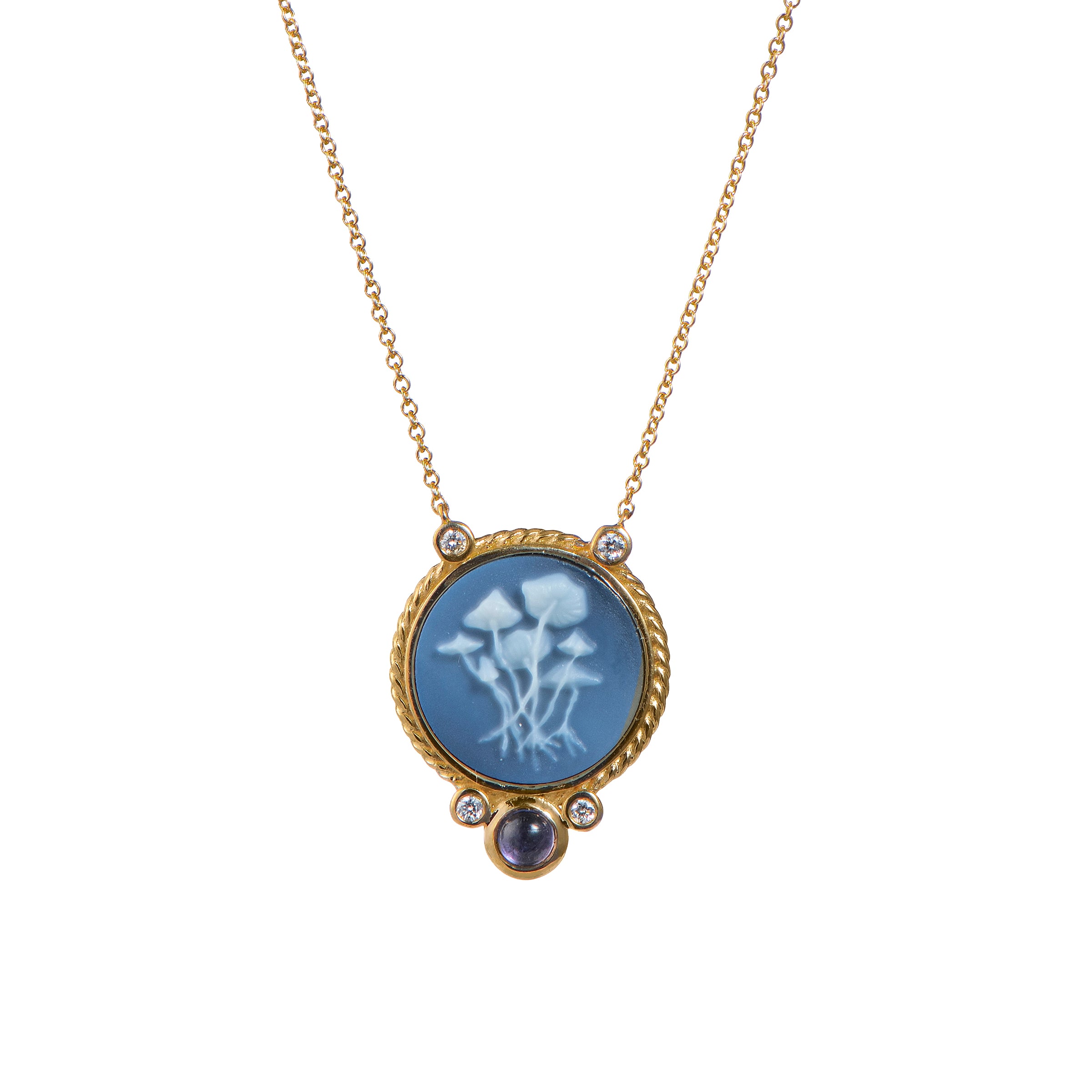 Something Blue Cameo Necklace with Diamonds and Iolites