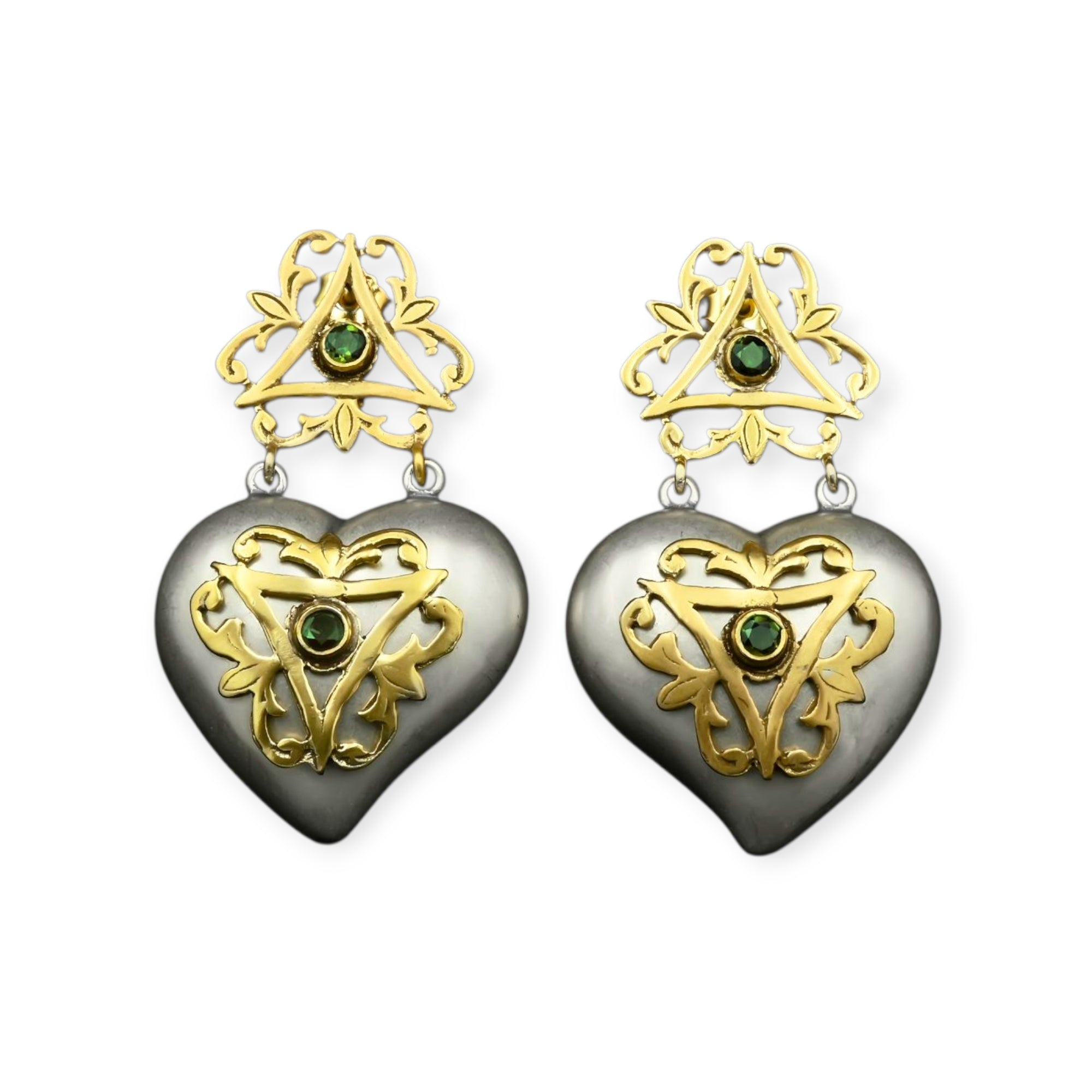 Daphne Small Silver and Gold Tourmaline Earrings
