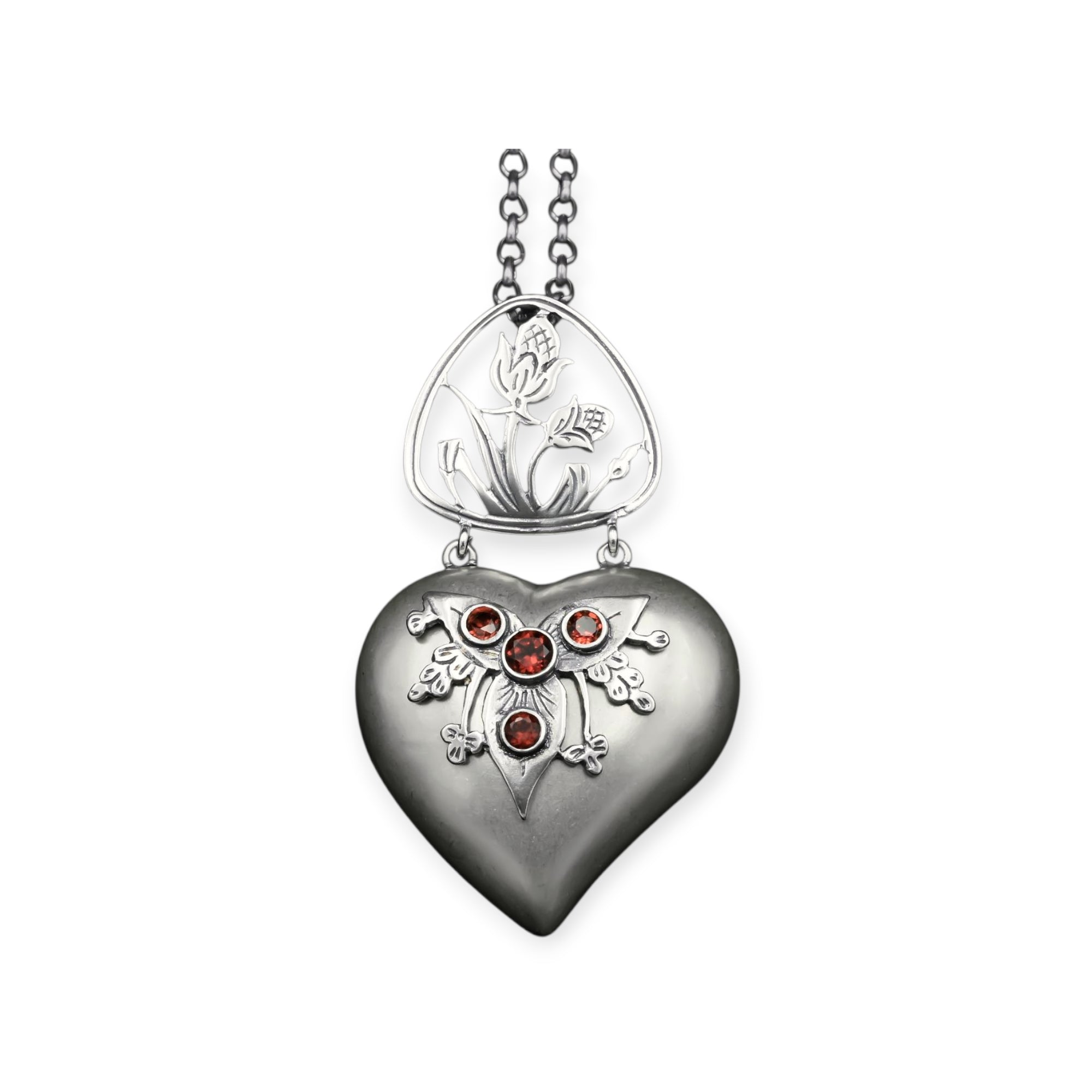Danae Medium Silver Gold with Garnets Necklace