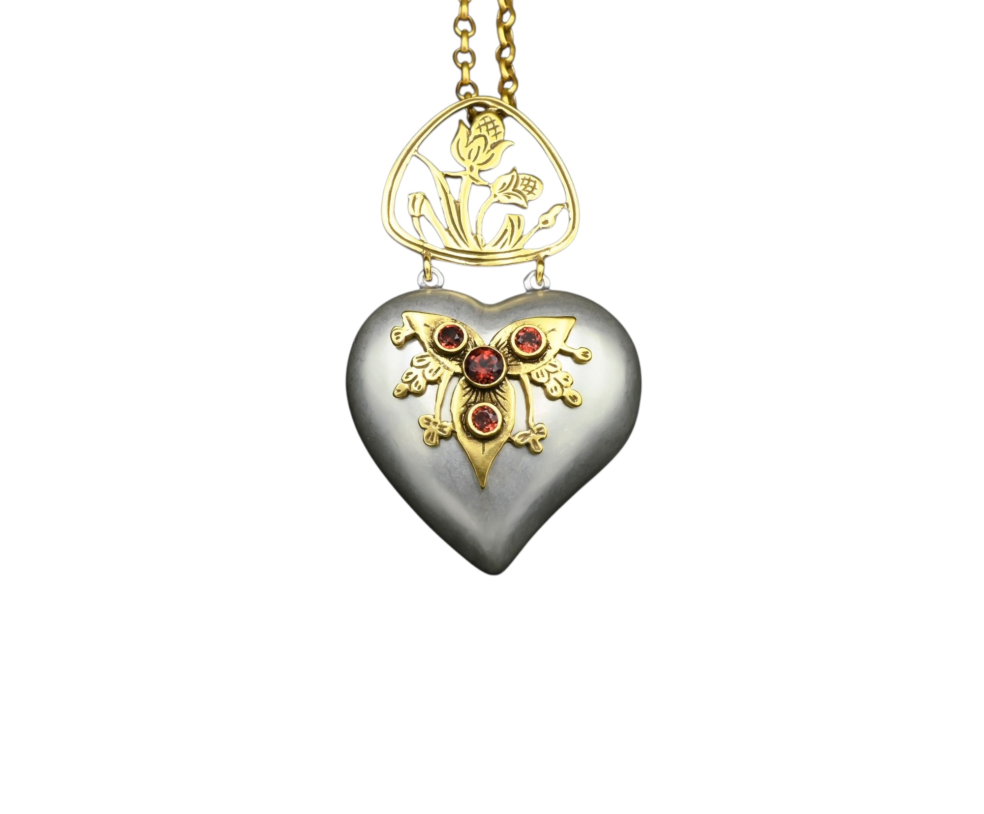 Danae Medium Silver Gold with Garnets Necklace