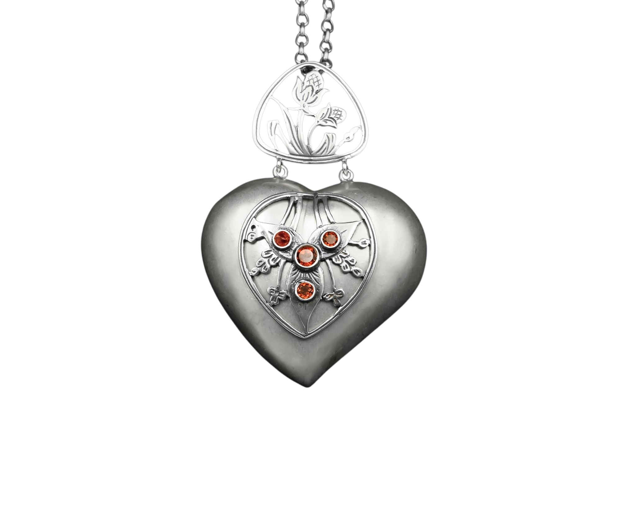 Medea Large Pendant Silver with Garnets
