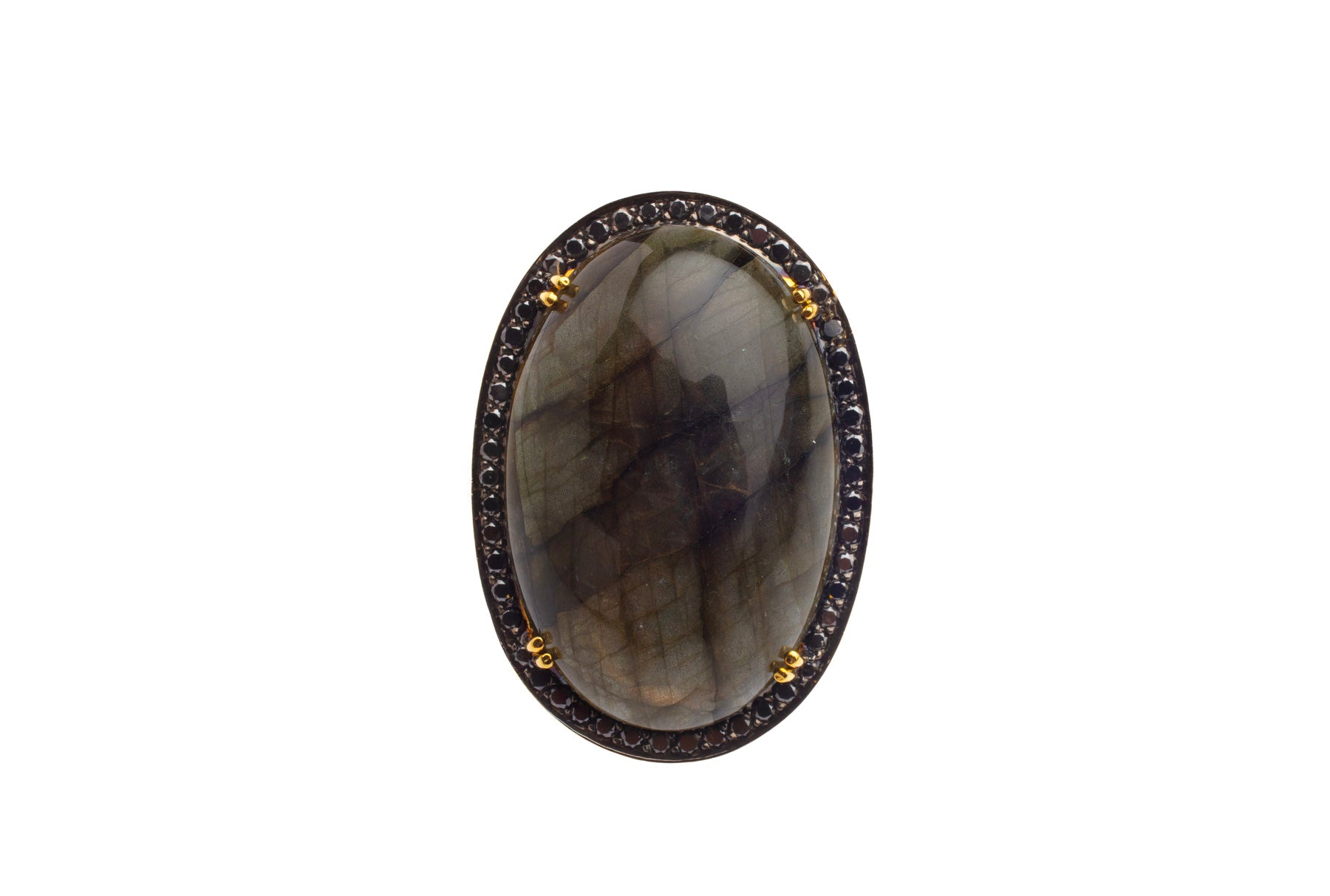 Dark Labradorite with Diamonds Ring